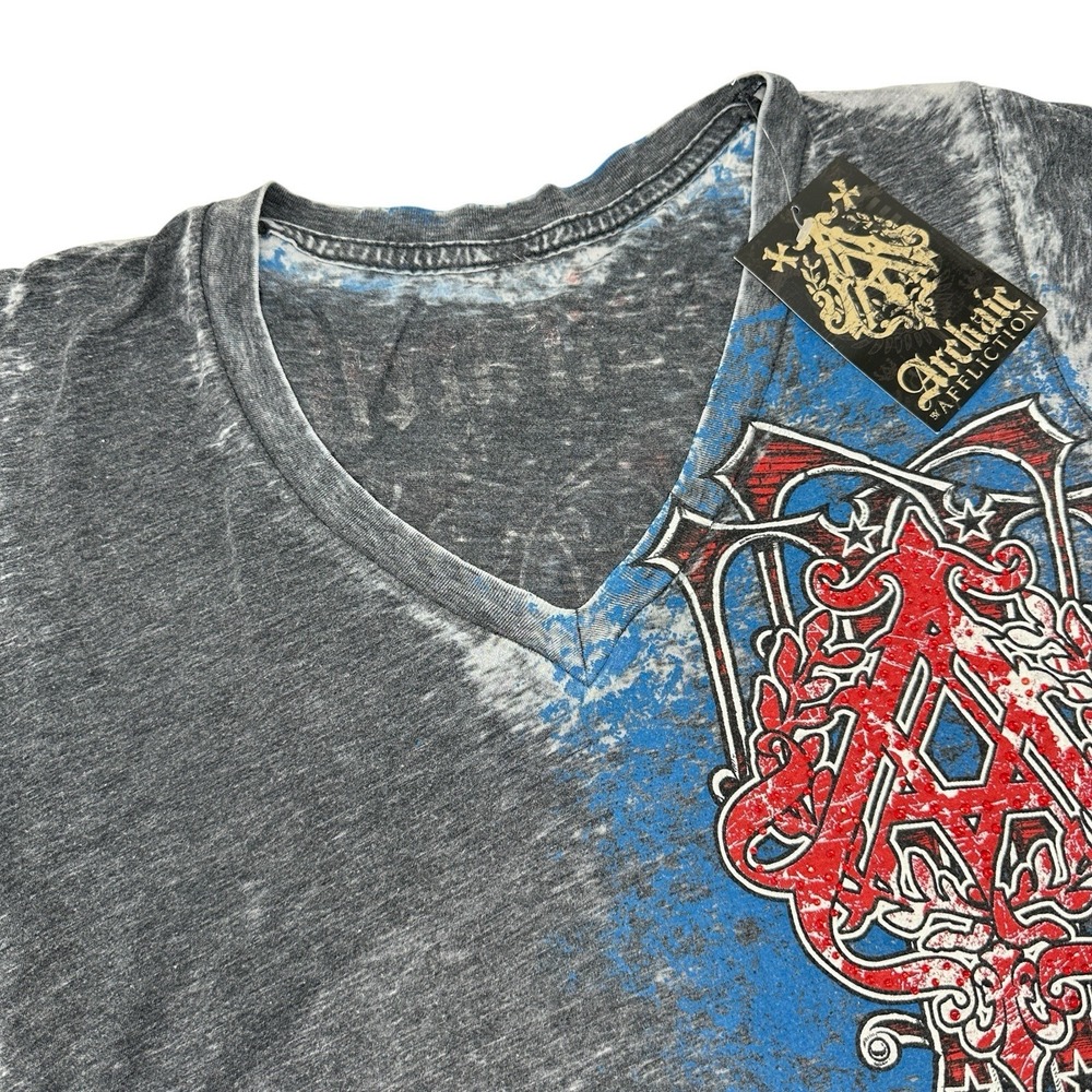ARCHAIC by AFFLICTION Women's Gray‎ V-neck Short Sleeve Lightweight Shirt Large